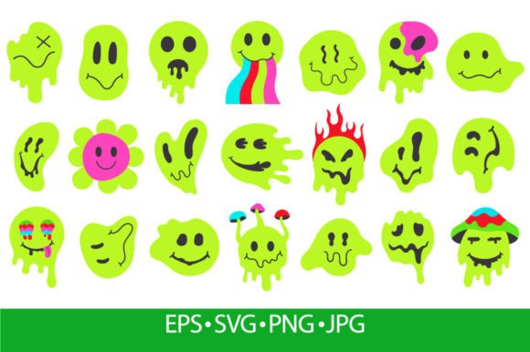 Download Neon Melting Smiling Faces, Retro Doodle - Retro doodle Collection