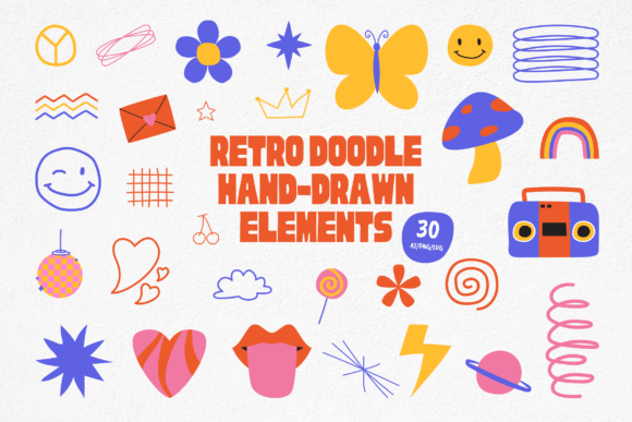 Download Retro Doodle Hand-Drawn Elements - Retro doodle Collection