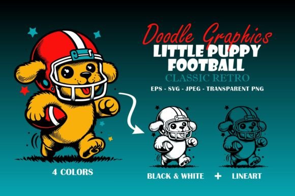 Download Puppy Power! Retro Doodle Football Set a - Retro doodle Collection