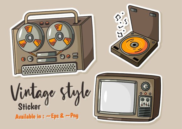 Download Classic Vintage Retro Doodle Sticker - Retro doodle Collection