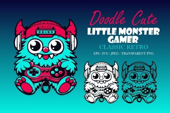 Download Retro Doodle Cute Little Monster Gamer 2 - Retro doodle Collection