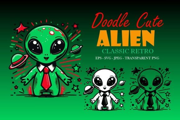 Download Classic Retro Doodle Cute Alien Set "C" - Retro doodle Collection